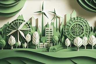 Green eco friendly city with sustainable and renewable energy, environment and technology concept