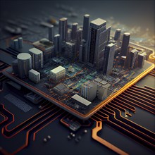 Futuristic smart city build on a circuit board, cyberspace and technology concept