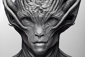 Portrait of an alien, science fiction of extraterrestrial invasion, visit of the greys, conspiracy