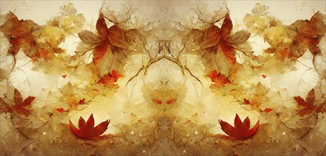 Illustration of autumn leaves background, fall season foliage with golden, brown and red colors