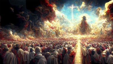 Revelation of Jesus Christ, new testament, religion of christianity, heaven and hell over the crowd