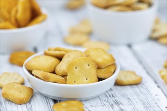 Portion of mixed Snacks (detailed close up shot, selective focus)