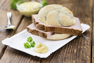 Homemade Meat Loaf on vintage background (selective focus, close-up shot)