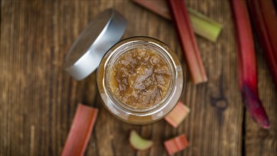 Portion of homemade Rhubarb Jam as close up shot (selective focus)