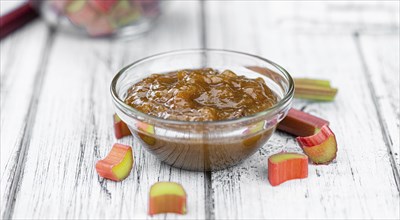 Portion of homemade Rhubarb Jam as close up shot (selective focus)