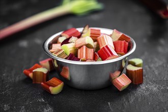 Chopped Rhubarb as detailed close up shot (selective focus)