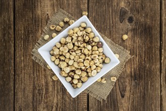 Hazelnut kernels as detailed close up shot (selective focus)