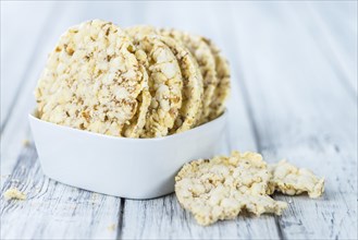 Some fresh made Corn Waffles on wooden background (selective focus)