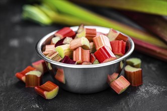 Chopped Rhubarb as detailed close up shot (selective focus)