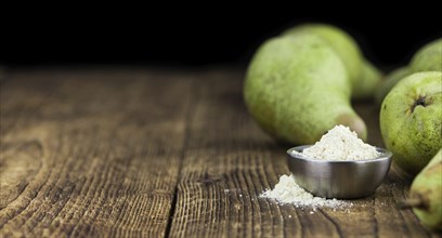 Pear powder (fresh) as detailed close-up shot, selective focus)