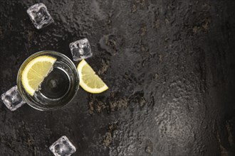 Portion of chilled sparkling water (detailed close up shot, selective focus)