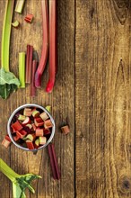 Freshly chopped Rhubarb as detailed close up shot (selective focus)