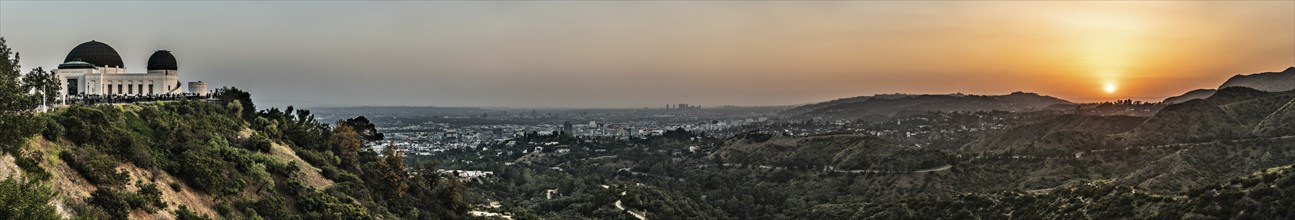 Sunset at Los Angeles, California, USA. View from Griffith Observatory