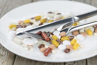 Drugs prepared as meal (close-up shot, selective focus)