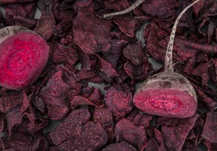 Fresh Beetroot Chips as detailed close-up shot (selective focus)