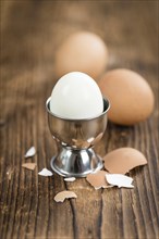 Portion of bolied Eggs (selective focus) as close-up shot