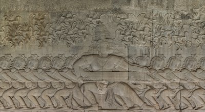 Detailed shots of the reliefs in the Angkor Wat temple, Cambodia, Asia