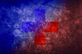 Swiss Flag with Cross and with Red and Blue Colors on an Old Background in Switzerland