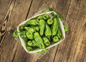 Portion of fresh Raw Pimientos close-up shot, selective focus