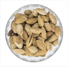 Roasted and salted Almonds (in the shell) isolated on white background