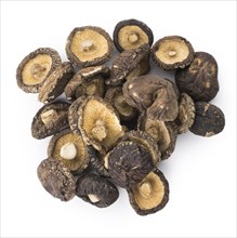 Portion of Dried Shiitake as detailed close-up shot isolated on white background