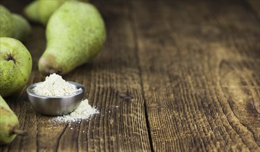 Portion of Pear powder as detailed close-up shot, selective focus