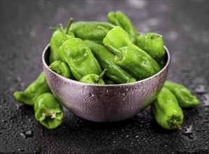 Portion of fresh Raw Pimientos close-up shot, selective focus