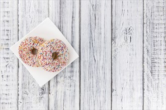 Some fresh made Donuts (view from above, close-up shot)