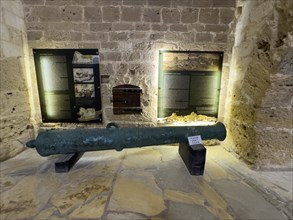 Exhibit historical old cannon in medieval 16th century fortress built by Republic of Venice old