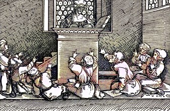 In a school parlour in the 16th century, woodcut from the, pictures to Schimpf and Ernst, by Hans