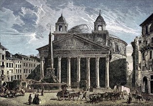 The Pantheon is a former Roman temple, now a church, in Rome, Italy, digital reproduction of an