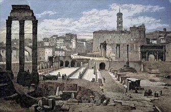 The Roman Forum and the Capitol in Rome, Italy, digital reproduction of an original from the 19th