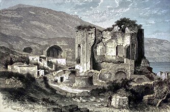 Ruins of the Temple of Venus in Baja, an ancient settlement on the Gulf of Naples, Italy, digital