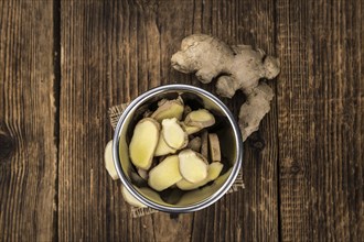 Some healthy Ginger Slices (selective focus, close-up shot)