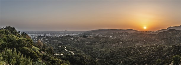 Sunset at Los Angeles, California, USA. View from Griffith Observatory