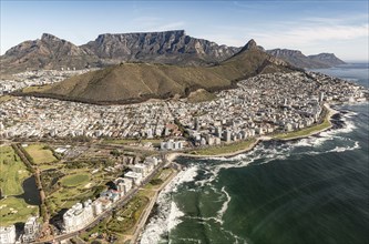 Green Point and Sea Point (Cape Town, South Africa), aerial view, shot from a helicopter