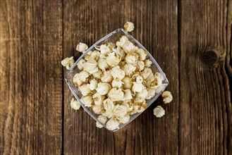 Some homemade Popcorn as detailed close-up shot, selective focus