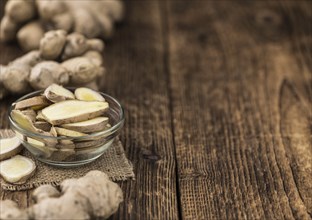 Some healthy Ginger Slices (selective focus, close-up shot)