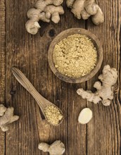 Some healthy Ginger Powder (selective focus, close-up shot)