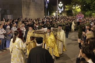Greek Orthodox Good Friday procession, presbyters in liturgical vestments, Cathedral of the