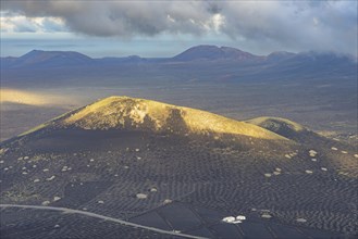 Panorama from Montana de Guardilama to Montana Chupaderos and the wine-growing region of La Geria,