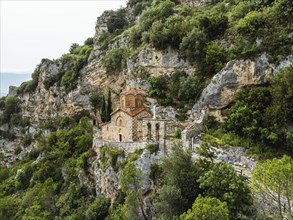 Stâ©. â©â¦Michael's Church, Byzantine â©â¦church in Berat from a drone, Osum River, Albania,