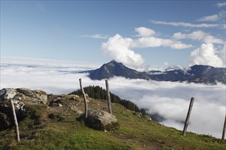 Hiking on the Horner group above the clouds, with Grünten