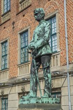 Statue of the Danish king Christian IX in front of the town hall in Nyborg, Funen, Fyn, Fyn Island,
