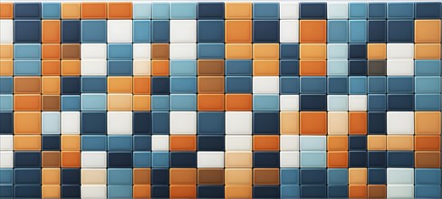 Abstract composition of an array of interlocking blue and orange squares, AI generated