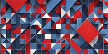 Abstract composition of an array of interlocking blue and red squares, AI generated