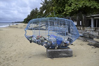 Container for washed up plastic waste on the beach, Libréville, Estuaire province, Gabon, Africa