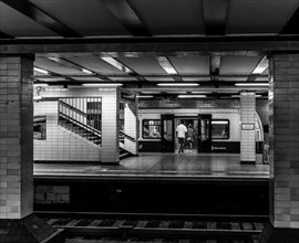 Black and white photograph, Nordbahnhof S-Bahn station on the former demarcation line of the