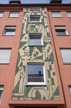 Facade design from the 1950s on an apartment block, Nuremberg, Middle Franconia, Bavaria, Germany,