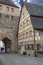 Historic half-timbered house from 1799 at Hersbrucker Tor, Hersbrucker Str. 1, Lauf an der Pegnitz,